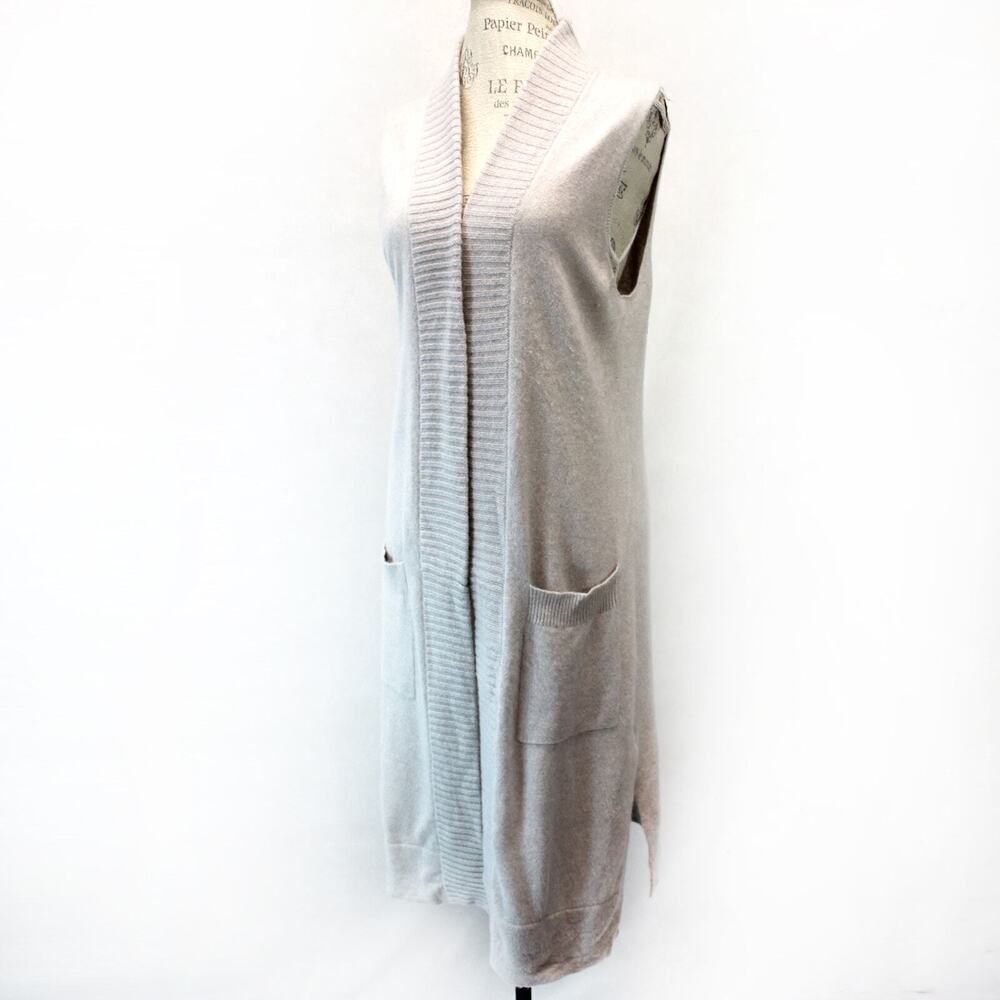 ST. Tropez 2-ply 100% Cashmere Beige Sleeveless Pockets Long Vest Cardigan Small